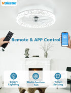 VOLISUN Low Profile Ceiling Fan with Lights and Remote, 20in Bladeless Ceiling Fan Light, 3000K-6500K Dimmable Modern Ceilings Fans Flush Mount, White Fandelier Ceilings Fans with Lights for Bedroom