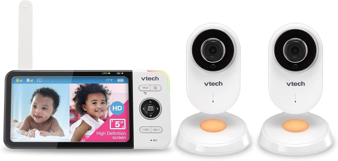 VTech VM818-2HD Video Monitor w/2 Camera\'s, 5-inch 720p HD Display, Night Light, 110-degree Wide-Angle True-Color Day Vision, HD No-Glare Night Vision, Best-in-Class 1000ft Range, 2-Way Talk