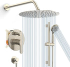 SR Sun Rise 12 Inch Shower System with Shower Slide Bar,Brushed Nickel | High Pressure Shower Head,6-Spray Settings,16\Adjustable Shower Slide Bar,Soild Brass,Wall Mount,Included Valve and Trim Kit