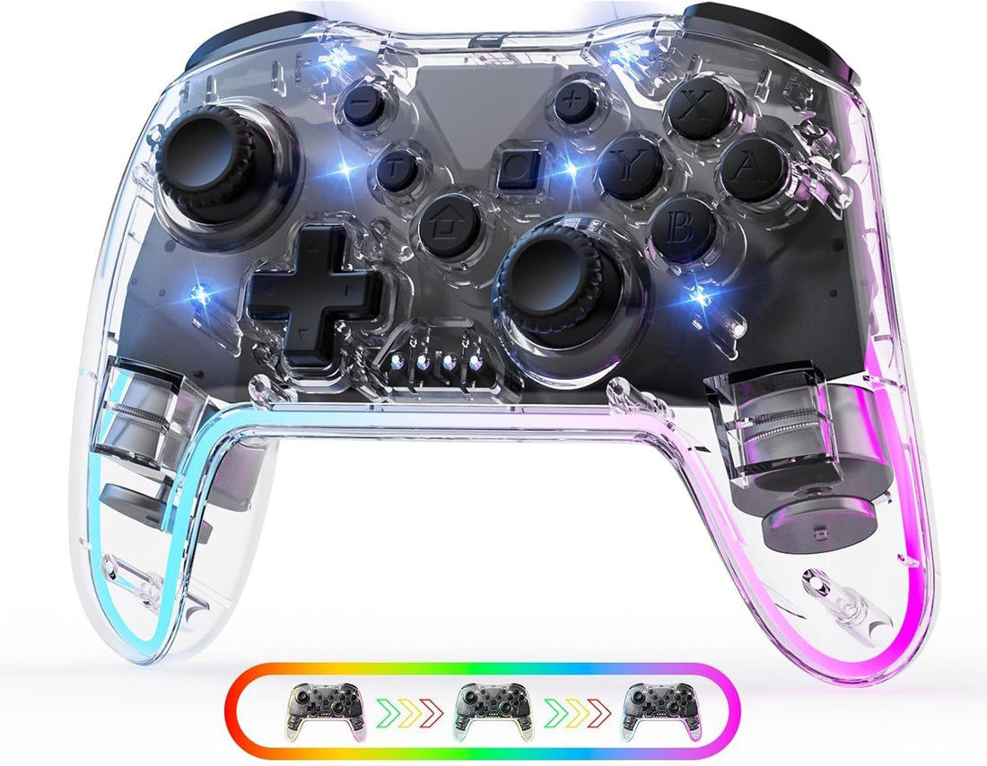 Wireless Controller for Switch/Lite/OLED/PC/Android/iOS - Ergonomic Gamepad with 7 Color RGB Lighting, Turbo/Vibration Adjustment & One-Key Wake-Up Function