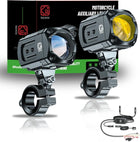 Kewig Motorcycle Auxiliary LED Light Kit Driving Spotlights | White/Amber Fog Light with Mount Brackets Wire Harness 60W Offroad Work Lights Compatible with Motorcycle J-eep Car Truck
