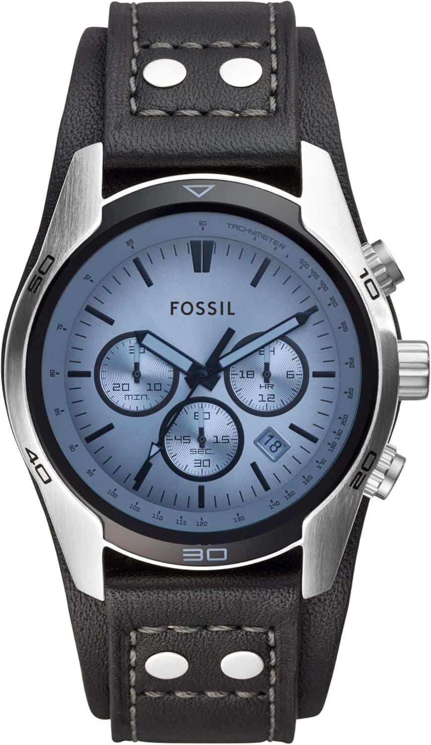 Fossil Men\'s Coachman Quartz Stainless Steel and Leather Chronograph Watch, Color: Silver, Black (Model: CH2564)