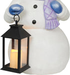 Alpine Corporation SKY562HH-S-TM Lavender Winter Snowman Holding Lantern Statue with Flashing Warm White LED Candle, 14” Tall, Indoor/Outdoor Holiday Decoration