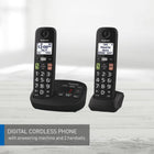 Panasonic Cordless Phone, Easy to Use with Large Display and Big Buttons, Flashing Favourites Key, Call Block, 2 Cordless Handsets - KX-TGU122CB (Black)