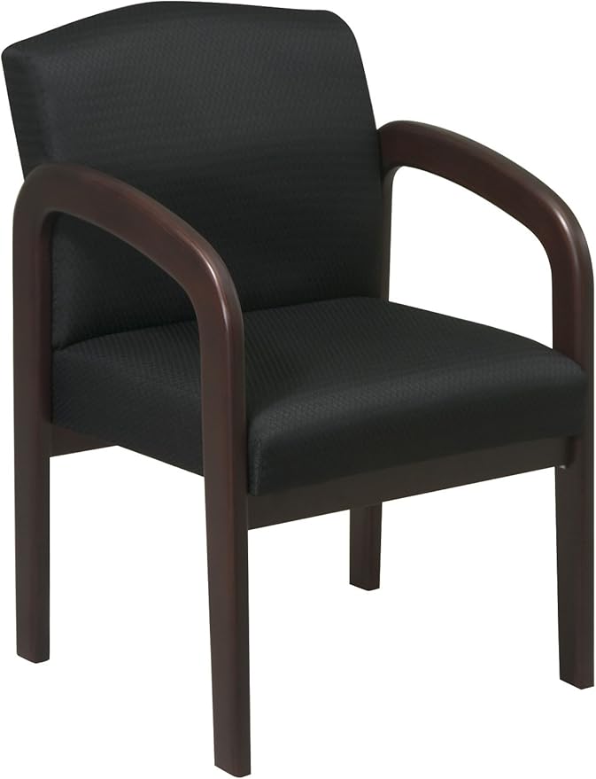 Office Star Visitors Chair with Espresso Finish Base and Arms, Black Triangle Fabric