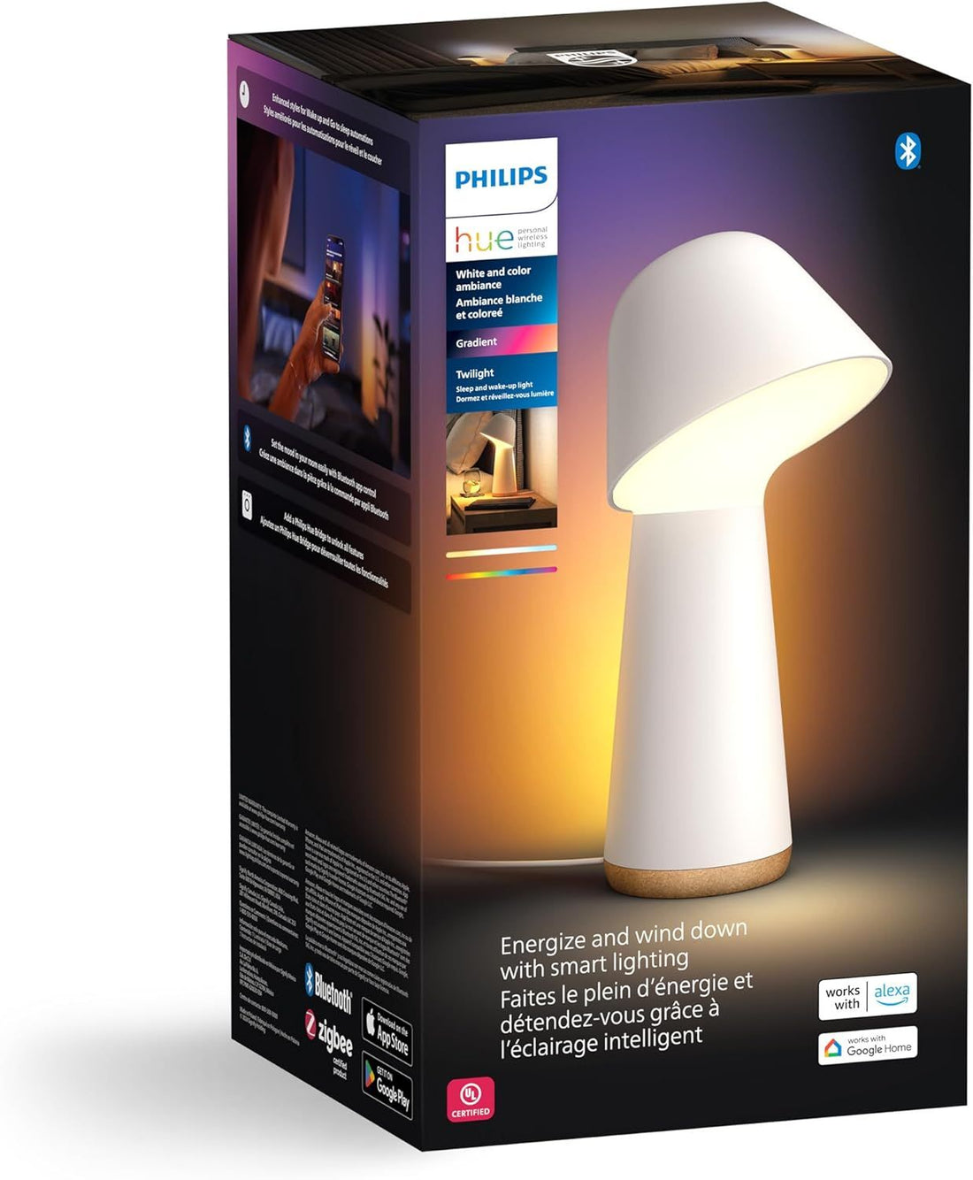 Philips Hue Twilight Smart LED Sleep and Wake-Up Lamp, White & Color Light, Bluetooth Compatible, Voice Control with Alexa, Apple Home & Google Assistant, White