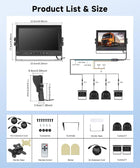 Reverse Camera 9-Inch HD IPS Screen with 4-Camera Car Reverse System, IP68 Waterproof, Infrared Night Vision, and Easy DIY Installation for RV/Tractor/Truck/Excavator/Caravan/Skid Steer/Heavy