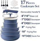CAROTE 17pcs Pots and Pans Set, Nonstick Cookware Set Detachable Handle, Induction Kitchen Cookware Sets Non Stick with Removable Handle, RV Cookware Set, Oven Safe