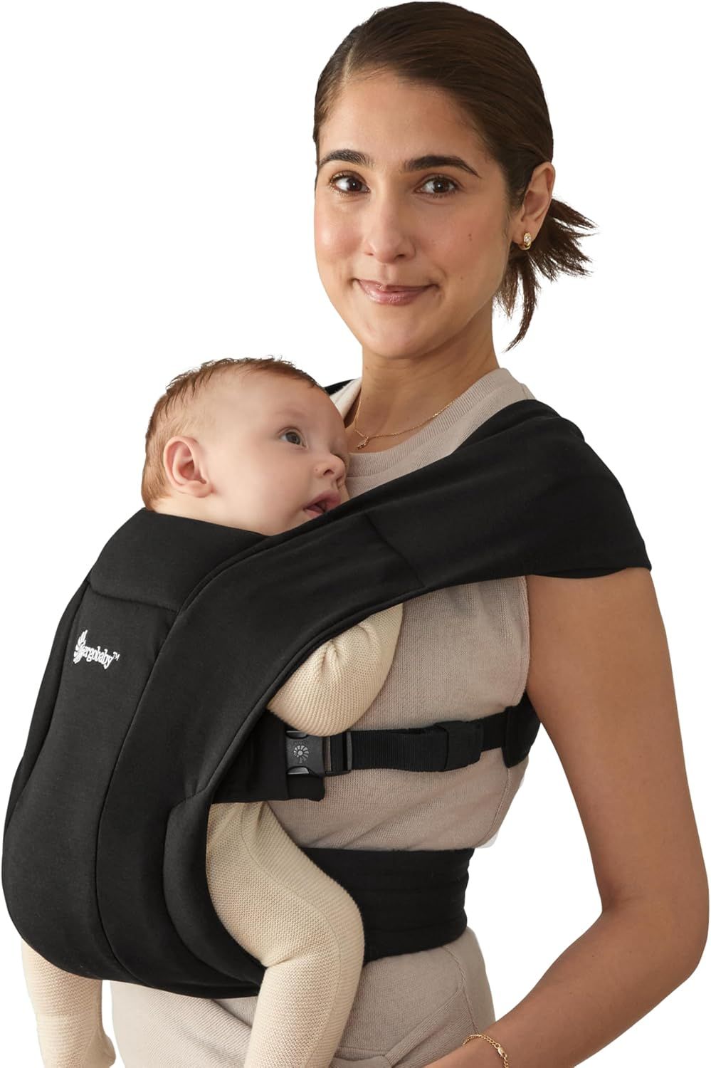 Ergobaby Embrace Newborn Baby Carrier for Infants 0-12 Months (7-25 lbs) - Ergonomic 2-Position Infant Carrier with Head and Neck Support, Hip-Healthy Positioning - Pure Black