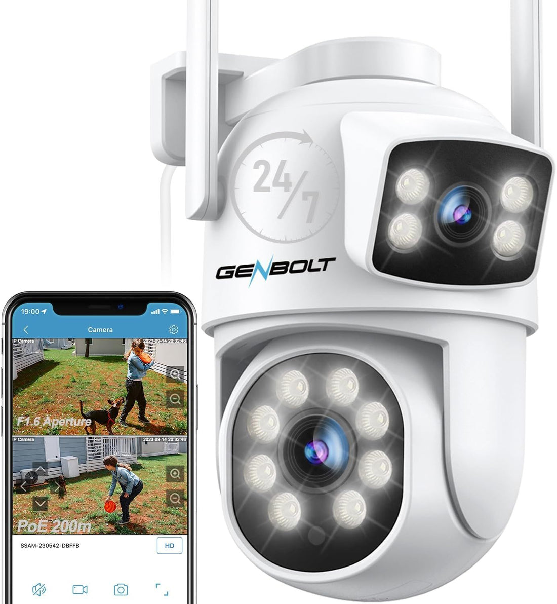GENBOLT PTZ WiFi Security Camera Outdoor, 2.4&5GHz Dual Lens PoE IP Camera with Dual View, CCTV Home Surveillance with Color Night, Auto Tracking Humanoid Detection [DC&PoE]
