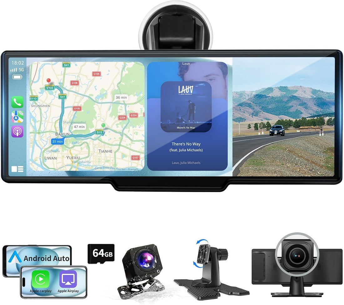 10.26\ Wireless carplay screen for car with 4K Dash Cam, Portable Android Auto Screen, Car Stereo with 1080P Backup Camera, HD Touch Screen for All Vehicles, GPS Navigation, Mirror Link, Voice Control