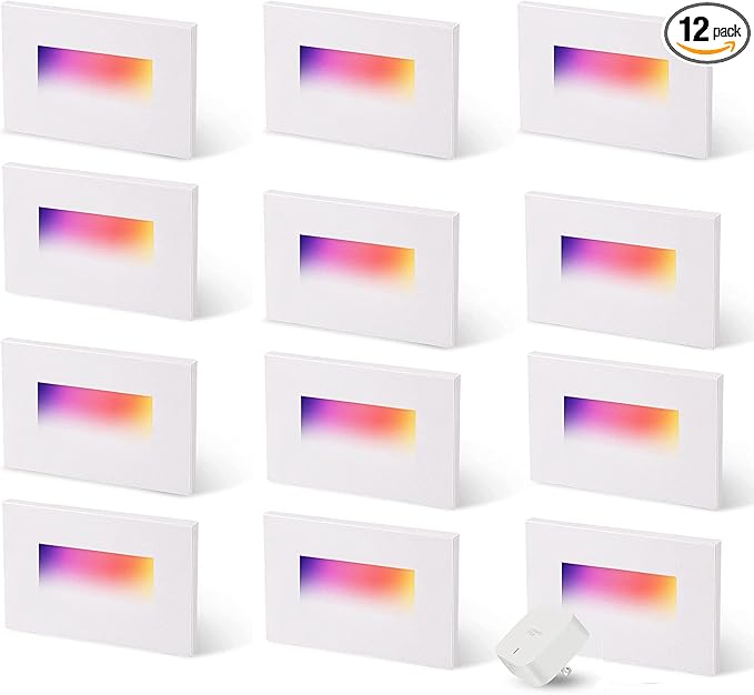 CLOUDY BAY [12 Pack] 120V Indoor Outdoor Smart LED Step Lights,RGBCW Color Changing Stair Lights,3W 2700K-6500K,Hub Included,Compatible with Alexa and Google Home Assistant,White