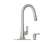 allen + roth Dunmore Spot Resist Stainless Single Handle Deck-mount Pull-down Kitchen Faucet with Sprayer (Includes Deck Plate) (Includes Soap Dispenser)