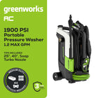 Greenworks 1900-PSI 1.2-GPM Cold Water Electric Pressure washer with 4 Spray Tips