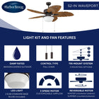 Harbor Breeze Waveport 52-in Aged Bronze with Brown Blades Covered Outdoor Downrod or Flush Mount Ceiling Fan With Light and Pull Chain Included 5 -Blade