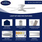Harbor Breeze Calverton 52-in White with White/Driftwood Blades LED Flush Mount Ceiling Fan With Light and Remote Control Included 5 -Blade