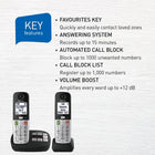 Panasonic Cordless Phone, Large Display and Big Buttons, Flashing Favourites Key, Built in Flashlight, Call Block, Volume Boost, Talking Caller ID, 2 Cordless Handsets - KX-TGU432CB (Black/Silver)