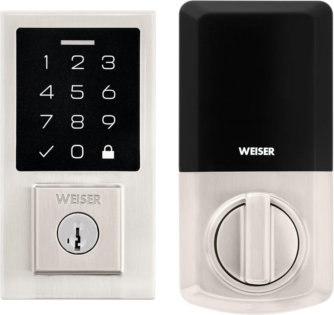 Weiser SmartCode Satin Nickel Keyless Entry Door Lock/Deadbolt Lock, 10-Button Touchpad Door Lock with Backlit Keypad, Up to 50 User Codes, Electronic Door Locks for Front Door, Modern Home Décor