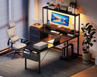 AODK L Shaped Desk Gaming Desk with LED Light & Power Outlet, 61 Inch Reversible L Shaped Computer Table with Shelf & Storage Bag & Hook for Home Office, Black