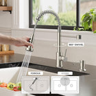 FORIOUS Kitchen Faucet, Stainless Steel Spring Sink Faucets with Dual Mode Setting Sprayer, High Arc Single Handle Classic Laundry Faucets 1 or 3 Hole for Farmhouse, Camper,Bar, Brushed Nickel