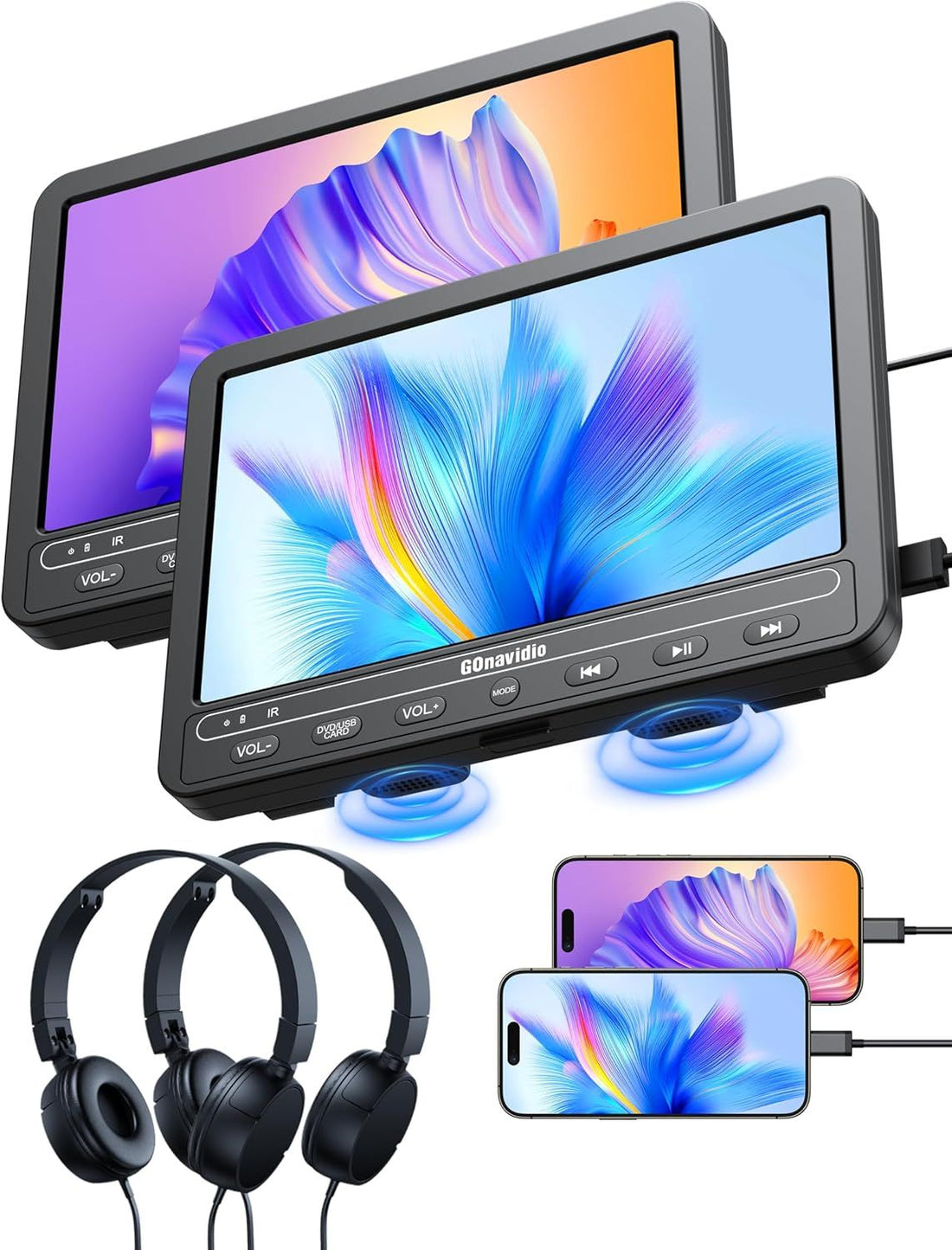 10.5 Inch Portable Car DVD Players with HDMI Input, 5 Hours Battery, Dual Car DVD Players Support USB/TF Card, Last Memory