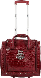 Kathy Van Zeeland Croco PVC Designer Underseat Luggage - 15 Inch Carry On Suitcase for Women- Lightweight Under Seat Bag with 2-Rolling Spinner Wheels (Burgundy)