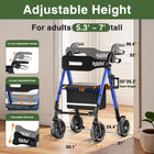Walkers for Seniors with Seat, Lightweight Foldable Rollator Walker, Built in Cable, Reinforced Aluminum Frame, 8 Big Rubber Wheels for All Terrain, Adjustable Height, 350lb Weight Capacity, Blue