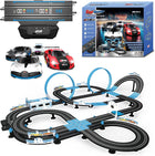 AGM MASETCH High Speed Slot Car Racing Set with LED Lap Counter, Fuel Pit Stop, Voice Feedback, 4 Licensed Cars, 13.5m (44ft) Track, Electric or Battery Powered for Kids & Adults