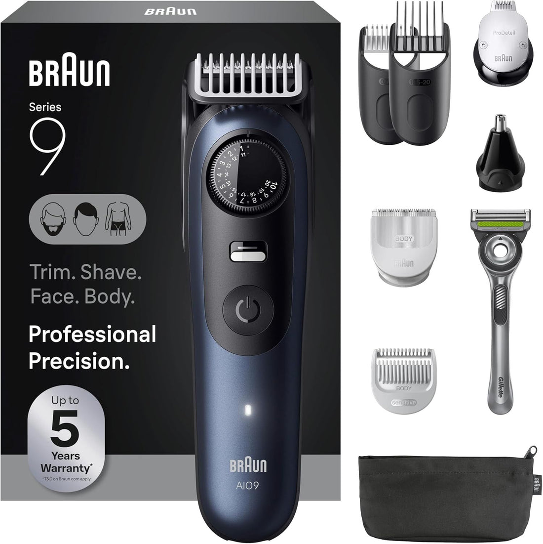 Braun All-in-One Series 9 Trimmer Kit, 40 Lengths, ProBlade, AIO 9530, Deep Blue Metallic