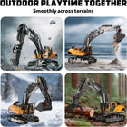 Remote Control Heavy Duty Excavator Toys for Boys, 3 in 1 RC Excavator with Metal Bucket, Rock Breaker and Grapples, 680° Rotatable Lights Sounds RC Construction Vehicle Toys for Boys