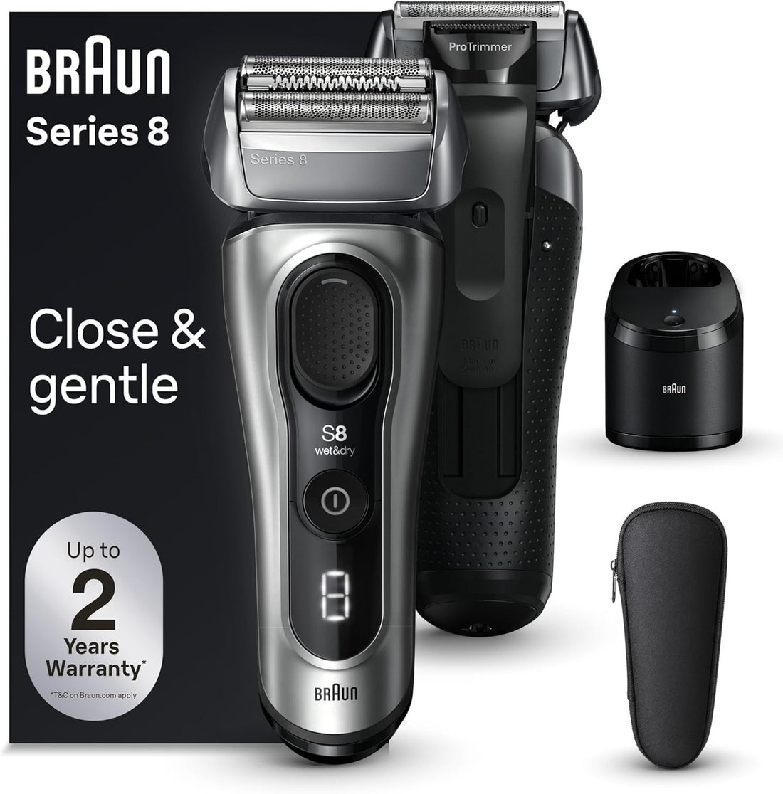 Braun Electric Razor for Men Series 8 8567cc Foil Shaver with Precision Beard Trimmer, SmartCare Center, Silver, 1 item
