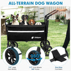 Foldable Dog Wagon with Ramp, Medium & Large Dogs, Black | 200 lb capacity, All-terrain wheels, One-step brake, Adjustable handle, Side pockets