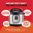Instant Pot Duo 7-in-1 Electric Pressure Cooker, Slow Cooker, Rice Cooker, Steamer, Saute, Yogurt Maker, Warmer & Sterilizer, Includes Free App with over 1900 Recipes, Stainless Steel, 3 Quart