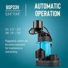 Little Giant BSP33V 1/3 HP, 115 Volt, 2880 GPH Automatic Submersible Epoxy Coated Cast Aluminum Sump Pump with Piggy-Back Vertical Switch and 8-Ft. Cord, Blue, 506251