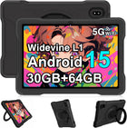 Kids Tablet 10 Inch Android 15 Tablets, 30GB RAM 64GB ROM 1TB Expand, Octa-Core Tablet with Gemini AI, 6000mAh, 5G WiFi, HD IPS Display, Widevine L1, Parental Control, EVA Case - Black