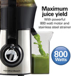 Hamilton Beach Big Mouth 3 Feed Chute Juice Extractor for Whole Fruits & Veggies, Easy Clean stainless steel strainer, Centrifugal Extractor, BPA Free, large Pulp bin, 800W, Stainless Steel, 67608Z