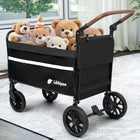 Foldable Dog Wagon with Ramp, Medium & Large Dogs, Black | 200 lb capacity, All-terrain wheels, One-step brake, Adjustable handle, Side pockets