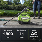 Greenworks 1800 PSI (1.1 GPM) Electric Pressure Washer PWMA Certified
