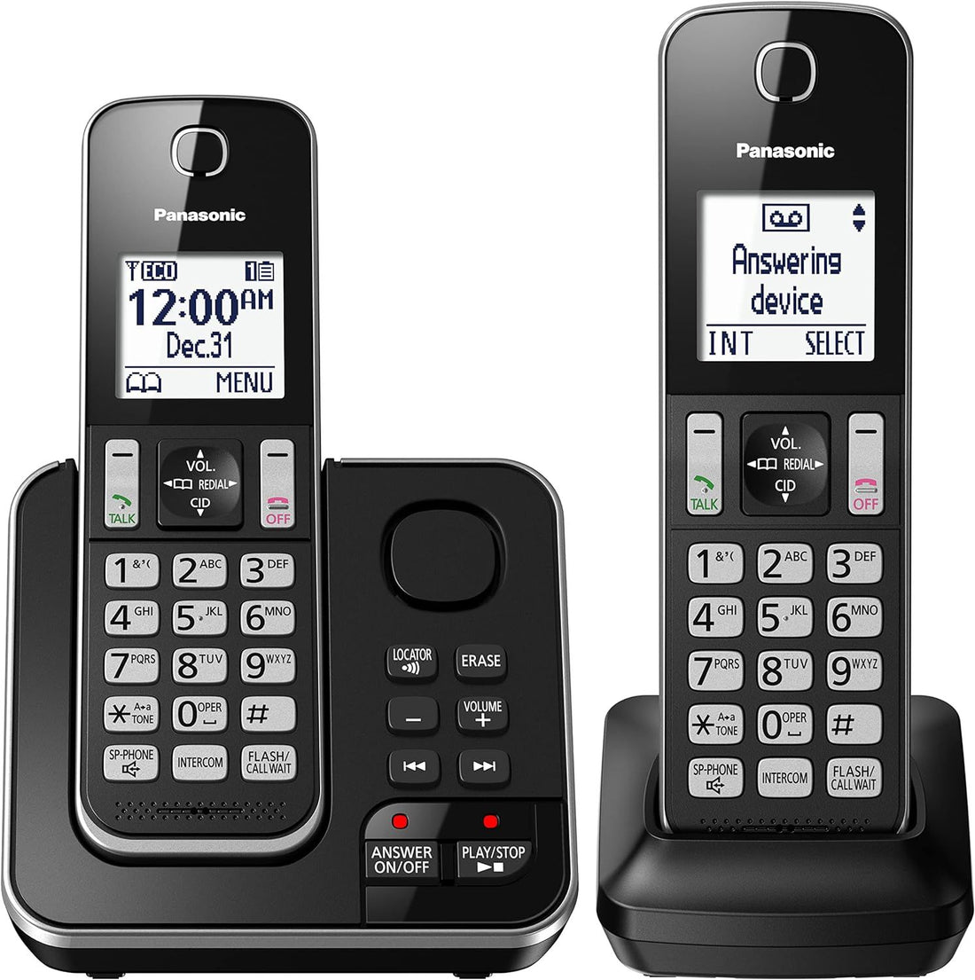 Panasonic DECT 6.0 Expandable Cordless Phone with Answering Machine and Call Block - 2 Cordless Handsets - KX-TGD392CB (Black)