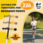 Kick Scooter for Kids Ages 6+, Teens & Adults, Adjustable Handlebars, Rear Brake, Big Wheel Foldable Scooter for Indoor & Outdoor