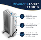 De\'Longhi Oil-Filled Radiator Space Heater, Full Room Quiet 1500W, Adjustable Thermostat 3 Heat Settings, Energy Saving, Safety Features, Light Gray, TRH0715CA