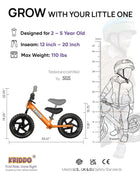 KRIDDO Toddler Balance Bike 2 Year Old, Age 24 Months to 5 Years Old, 12 Inch Push Bicycle with Customize Plate (3 Sets of Stickers Included), Steady Balancing, Gift Bike for 2-3 Boys Girls, Orange