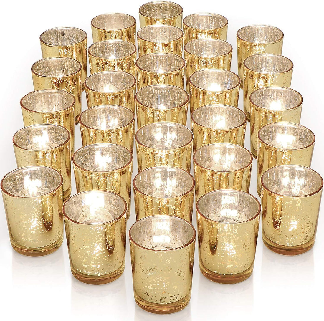 LETINE Gold Votive Candle Holders Set of 36 - Speckled Mercury Gold Glass Candle Holder Bulk - Ideal Candle Jars for Wedding Centerpieces, Party Supplies, Holiday Day Table Decor