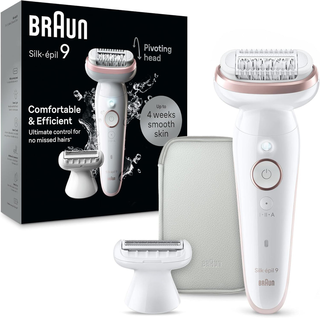 Braun Epilator Silk-épil 9, Hair Removal Device, Women Shaver & Trimmer, Pivoting Head, Wet and Dry Epilator, Includes Shaver Head and Trimmer Comb, SES9-030,1 Count