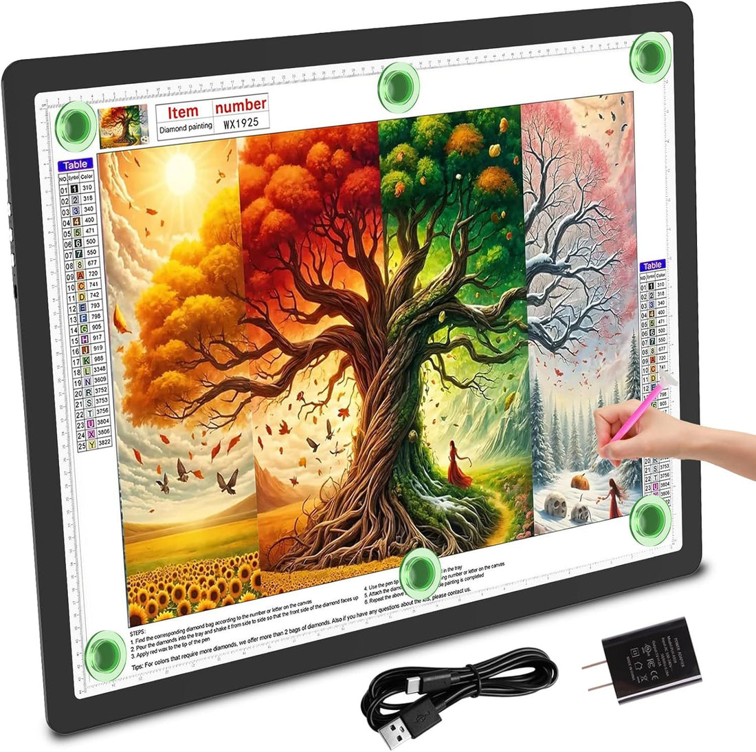 TOHETO A2 Light Pad 25.2\'\'x18.4\'\', Large Magnetic LED Light Board for Diamond Painting, 3-Color Modes Light Box for Tracing, 6-Level & Stepless Dimmerable Diamond Art Light Table for Drawing,Sketching