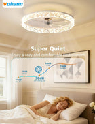 VOLISUN Low Profile Ceiling Fan with Lights and Remote, 20in Bladeless Ceiling Fan Light, 3000K-6500K Dimmable Modern Ceilings Fans Flush Mount, White Fandelier Ceilings Fans with Lights for Bedroom