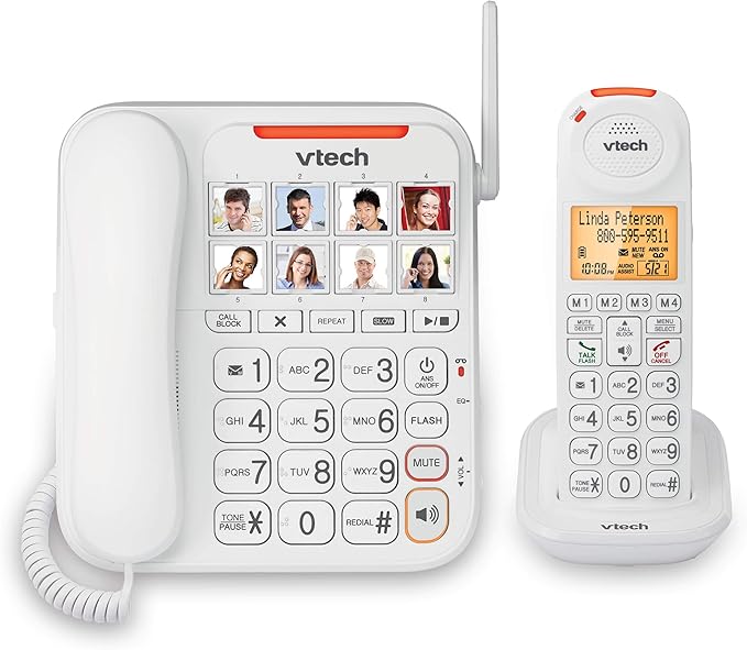 VTech CareLine SN5147 Amplified Corded/Cordless Senior Phone System with 90dB Extra-Loud Visual Ringer, Big Buttons & Large Display