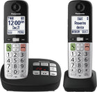 Panasonic Cordless Phone, Large Display and Big Buttons, Flashing Favourites Key, Built in Flashlight, Call Block, Volume Boost, Talking Caller ID, 2 Cordless Handsets - KX-TGU432CB (Black/Silver)