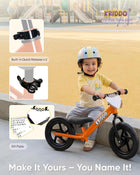 KRIDDO Toddler Balance Bike 2 Year Old, Age 24 Months to 5 Years Old, 12 Inch Push Bicycle with Customize Plate (3 Sets of Stickers Included), Steady Balancing, Gift Bike for 2-3 Boys Girls, Orange