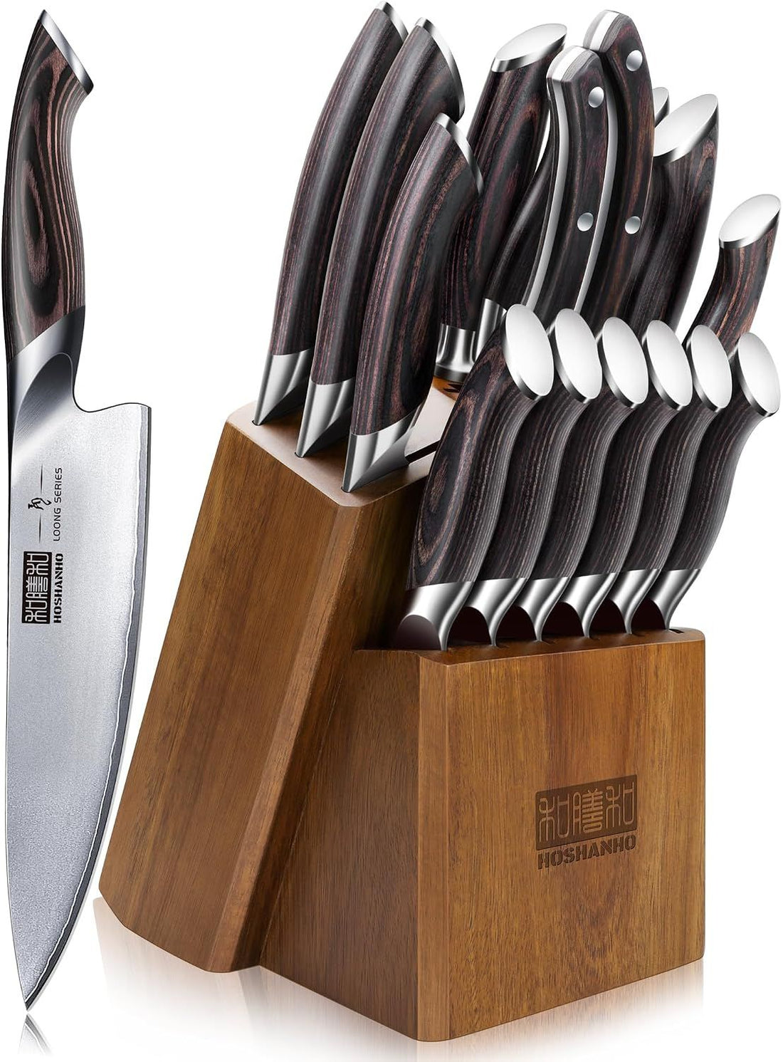 HOSHANHO 16PCS Knife Set, Ultra Sharp Japanese Kitchen Knife Set with Block | Japanese High Carbon Stainless Steel Cooking Knife set, Multipurpose Chef Knives Set with Sharpener, Ergonomic Handle, Gifts